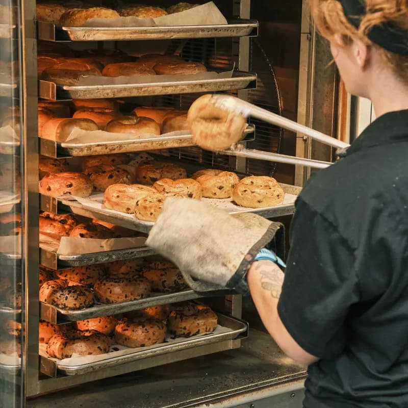 bagels being baked
