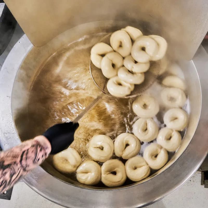 bagels being boiled